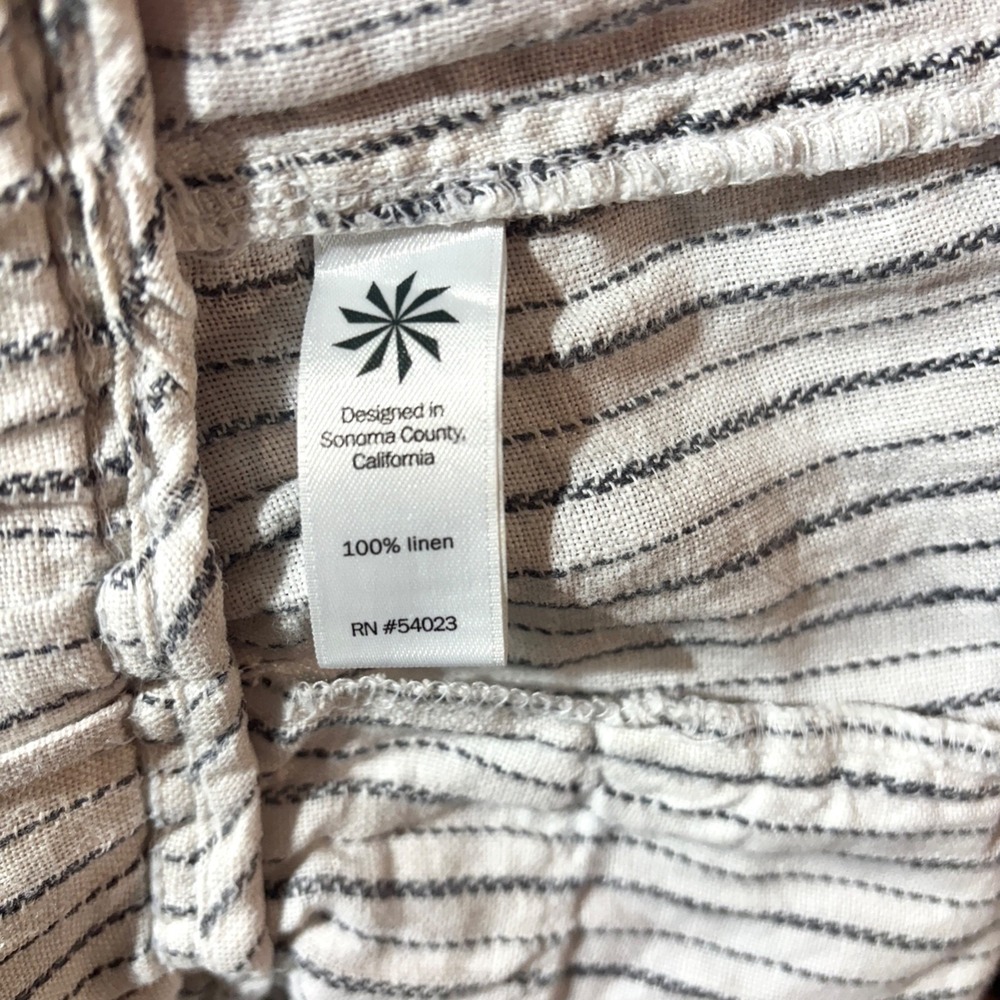 Athleta Women's Bali White Striped 100% Linen‎ Pants Elastic Waist - Picture 9 of 11